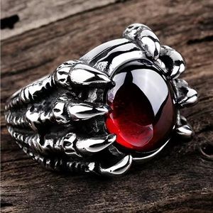 NEW Dragon Claw Vintage Large Black Ruby Men's Alloy Ring